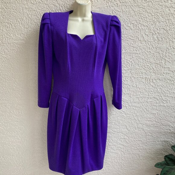 NEIMAN MARCUS Wool 70S DRESS Sz 10 Purple Vintage - Picture 1 of 11